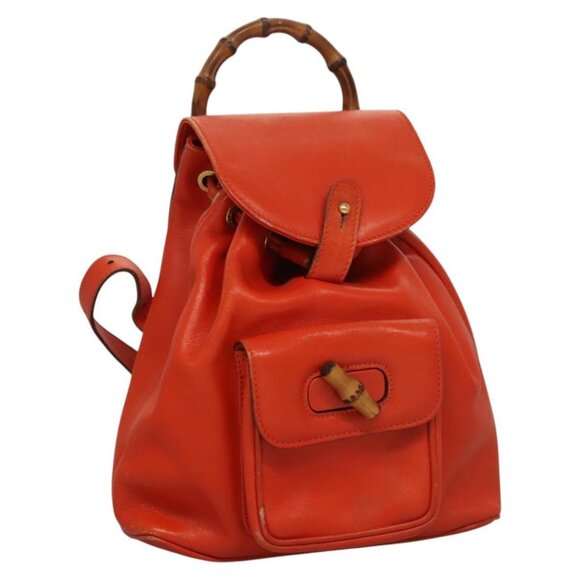GUCCI Bamboo Backpack Leather Orange 003 2058 0030 Auth BD1084 - Picture 1 of 16